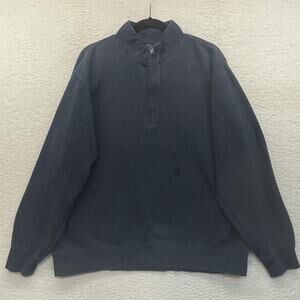 Orvis Sweater Mens Large Blue 1/4 Zip Pullover Cotton Outdoor Casual Layer Cozy